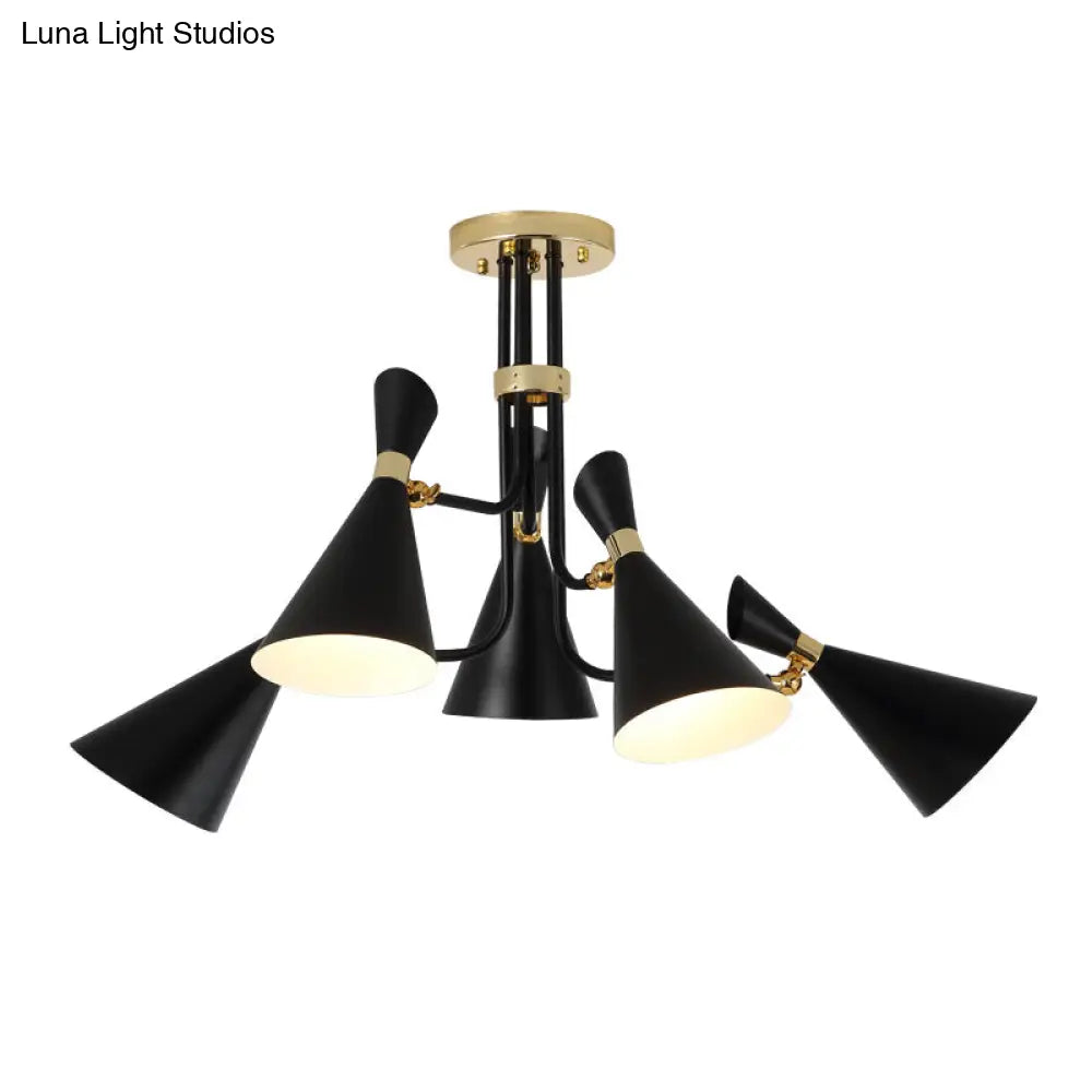 Modern Iron Flared Drop Pendant Chandelier - 3/5-Light Black Fixture Ideal For Dining Room