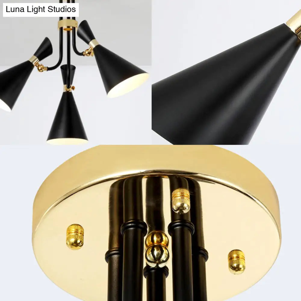 Modern Iron Flared Drop Pendant Chandelier - 3/5-Light Black Fixture Ideal For Dining Room