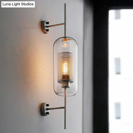 Modern Iron Mesh Wall Mount Lamp With Clear Glass Shade