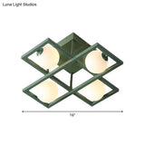 Modern Iron Semi Flush Ceiling Lamp With Globe White Glass Shade - Green 3/4/6 - Head Macaron Design
