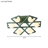 Modern Iron Semi Flush Ceiling Lamp With Globe White Glass Shade - Green 3/4/6 - Head Macaron Design