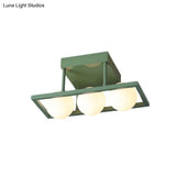 Modern Iron Semi Flush Ceiling Lamp With Globe White Glass Shade - Green 3/4/6 - Head Macaron Design