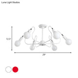 Modern Iron Spider Flush Mount Lamp - 6 Bulbs White/Red Semi Ceiling Light For Living Room