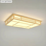 Modern Japanese Geometric Led Flush Ceiling Light With Acrylic Panels - Stylish Wood Mount Lighting
