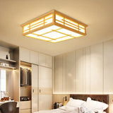 Modern Japanese Geometric Led Flush Ceiling Light With Acrylic Panels - Stylish Wood Mount Lighting