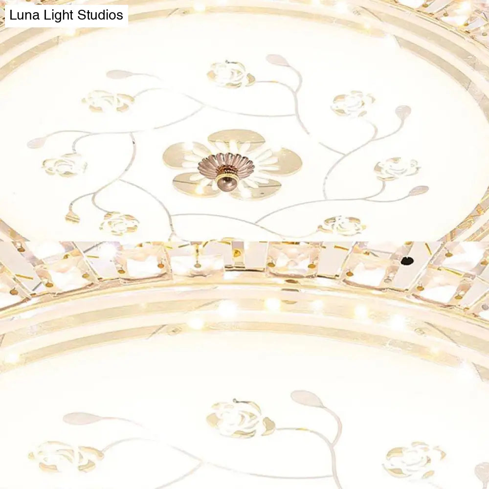 Modern K9 Crystal Flush Mount Led Ceiling Light Fixture White Drum 12’/16’/19.5’ Wide