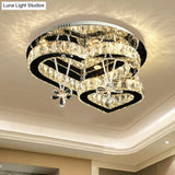 Modern K9 Crystal Heart Led Ceiling Light - Stainless-Steel Semi Flush Mount