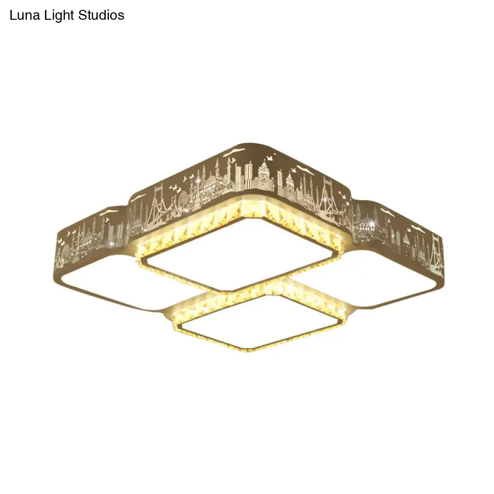 Modern K9 Crystal Led Ceiling Light - Flush Mount Acrylic Shade Remote Control Dimming