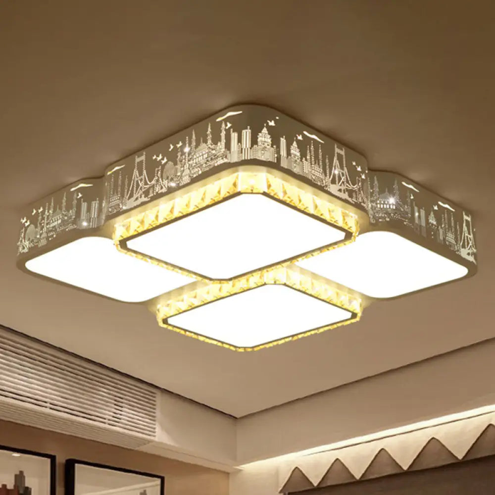 Modern K9 Crystal Led Ceiling Light - Flush Mount Acrylic Shade Remote Control Dimming