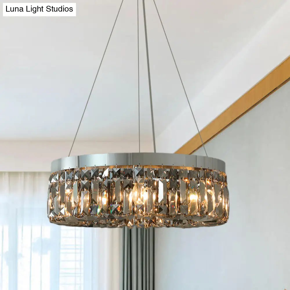 Modern K9 Crystal Prism Smoke Grey Chandelier Light Fixture - Round 6 Heads