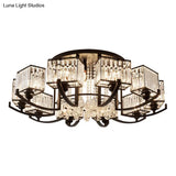 Modern K9 Crystal Semi Flush Mount Ceiling Light: Black Rectangle Fixture For Living Room