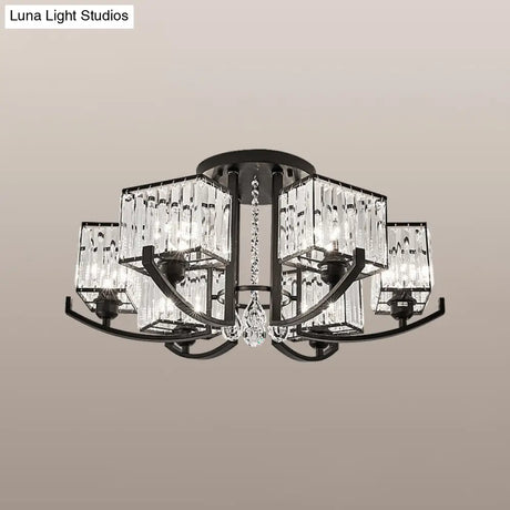 Modern K9 Crystal Semi Flush Mount Ceiling Light: Black Rectangle Fixture For Living Room