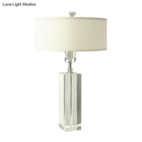Modern K9 Crystal White Nightstand Lamp For Bedroom - Drum Table Lighting With 1-Bulb