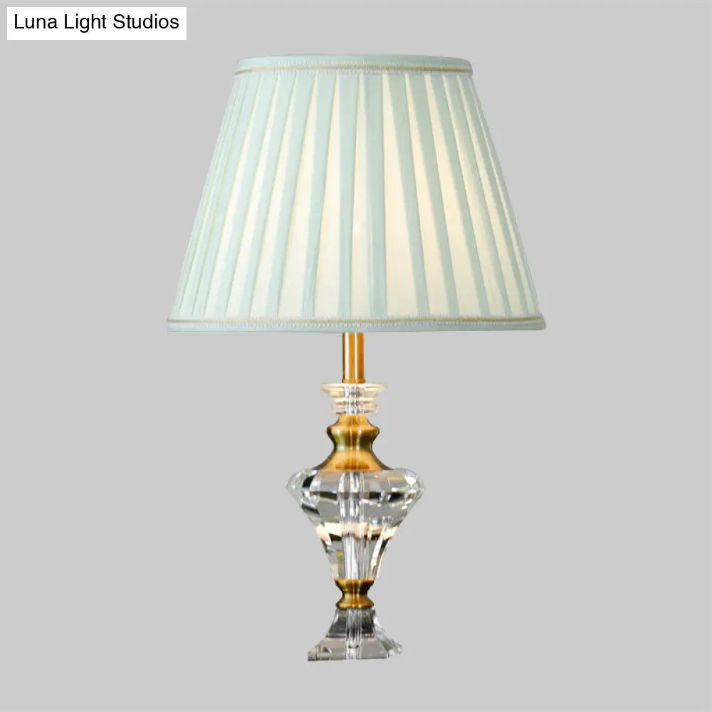 Modern Lake Blue Table Lamp With Crystal Base - 1-Light Living Room Night Light