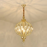 Modern Lantern Metal Pendant Chandelier With Crystal Accent - 4/5 Light Black/Brass 4 / Brass