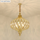Modern Lantern Metal Pendant Chandelier With Crystal Accent - 4/5 Light Black/Brass