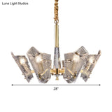 Modern Lattice Glass Shield Hanging Lamp: 6/8 Heads Brass Chandelier