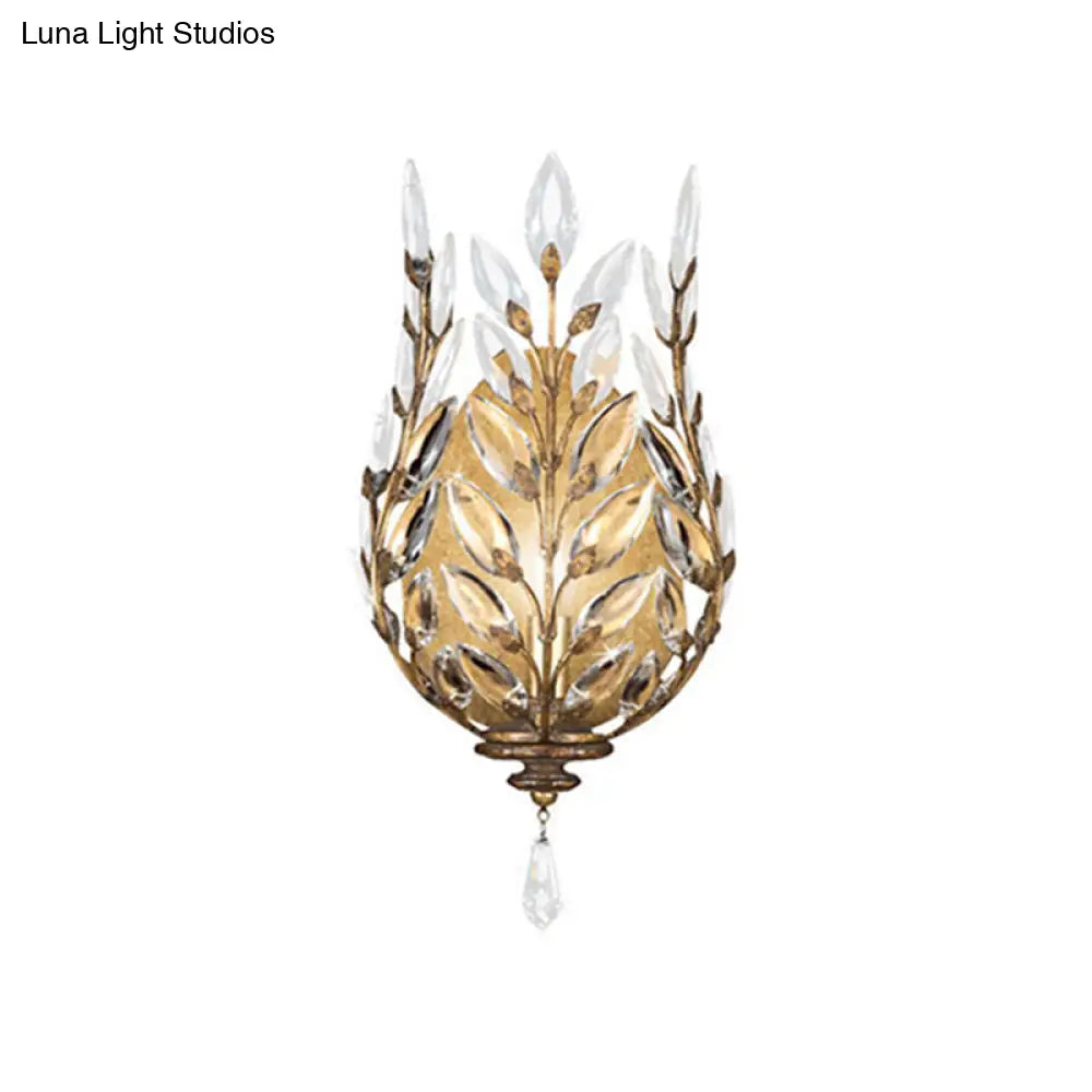 Modern Laurel Wall Light With Crystal Drop - Silver/Brass