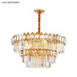 Modern Layered Chandelier With Clear Crystal Prism 8-Light Gold Hanging Fixture