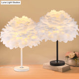Modern Layered Flower Night Light With Feather Accent - 1-Head Table Lamp For Girls Bedroom
