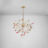 Modern Led Leaf Agate Pendant Chandelier In Gold - Perfect For Living Rooms