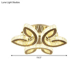 Modern Leaf Bedroom Led Flush Fixture With Clear Crystals And Stainless Steel