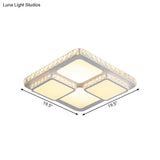 Modern Led Acrylic Ceiling Light: Square Flush Mount Lamp In White With Crystal Accent