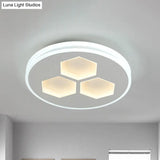 Modern Led Acrylic Ceiling Light With Hexagon Design - White Finish Circle Flush Mount