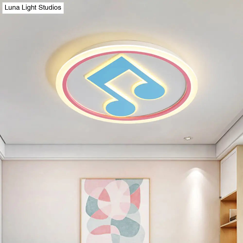 Modern Led Acrylic Flush Light - Blue Music Note Shaped Ceiling Lamp In White/Warm