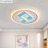 Modern Led Acrylic Flush Light - Blue Music Note Shaped Ceiling Lamp In White/Warm
