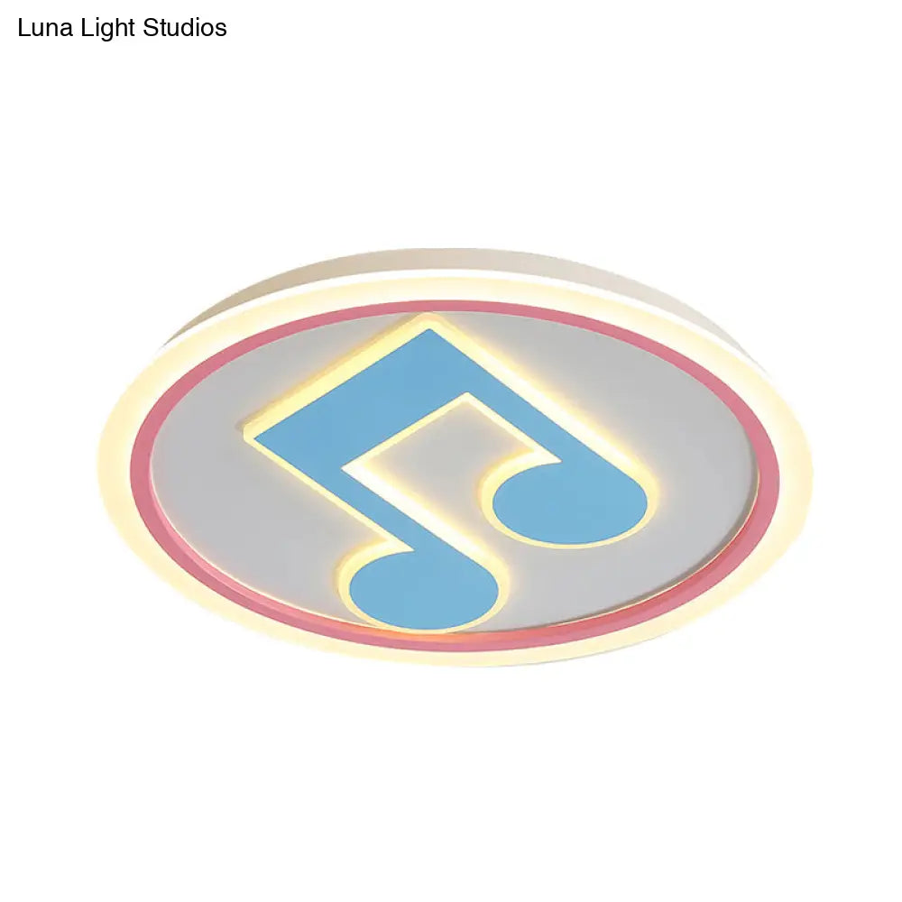 Modern Led Acrylic Flush Light - Blue Music Note Shaped Ceiling Lamp In White/Warm