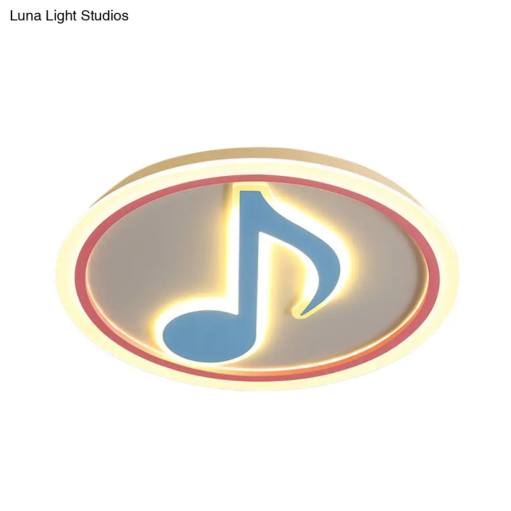 Modern Led Acrylic Flush Light - Blue Music Note Shaped Ceiling Lamp In White/Warm