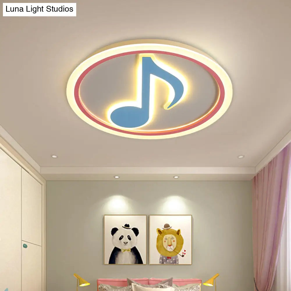 Modern Led Acrylic Flush Light - Blue Music Note Shaped Ceiling Lamp In White/Warm