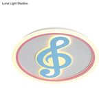 Modern Led Acrylic Flush Light - Blue Music Note Shaped Ceiling Lamp In White/Warm