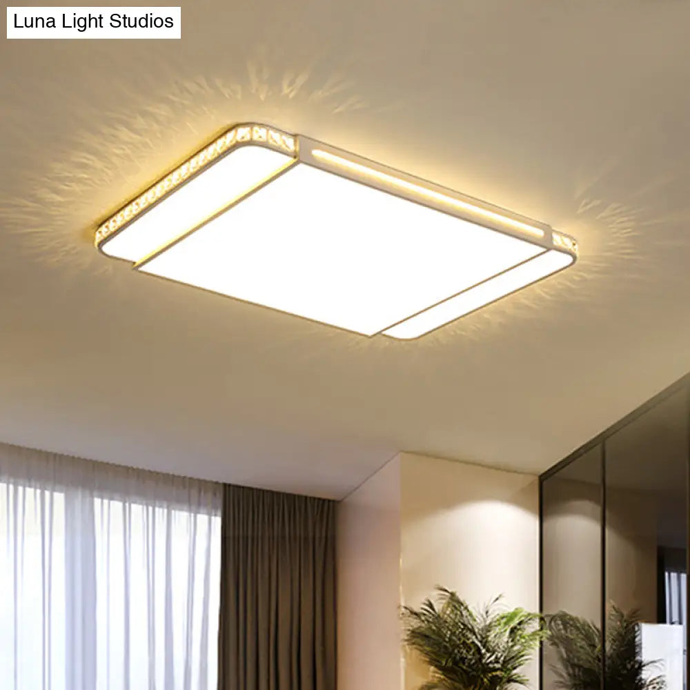 Modern Led Acrylic Flush Light: White Rectangle Living Room Mount Lamp With Remote Control Dimming