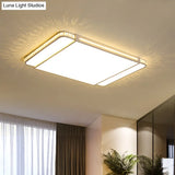 Modern Led Acrylic Flush Light: White Rectangle Living Room Mount Lamp With Remote Control Dimming