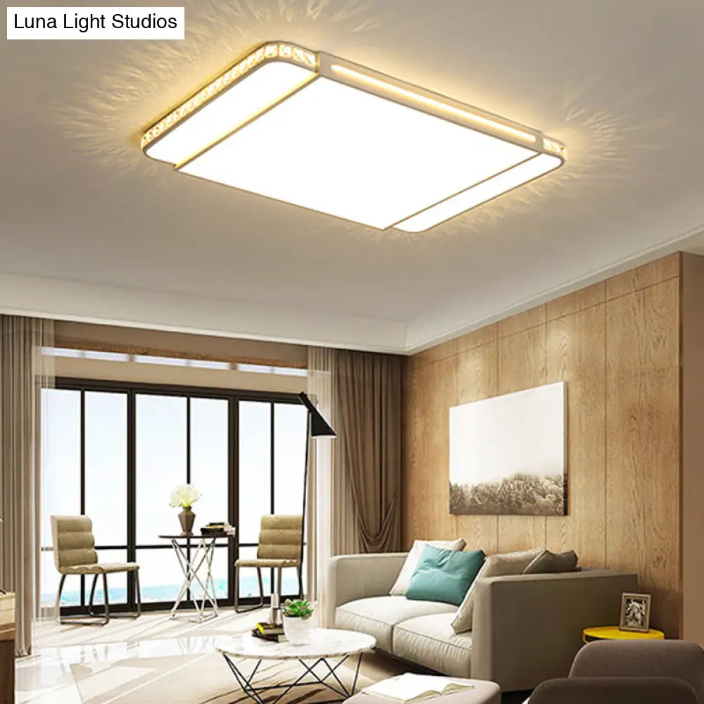 Modern Led Acrylic Flush Light: White Rectangle Living Room Mount Lamp With Remote Control Dimming
