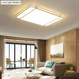 Modern Led Acrylic Flush Light: White Rectangle Living Room Mount Lamp With Remote Control Dimming