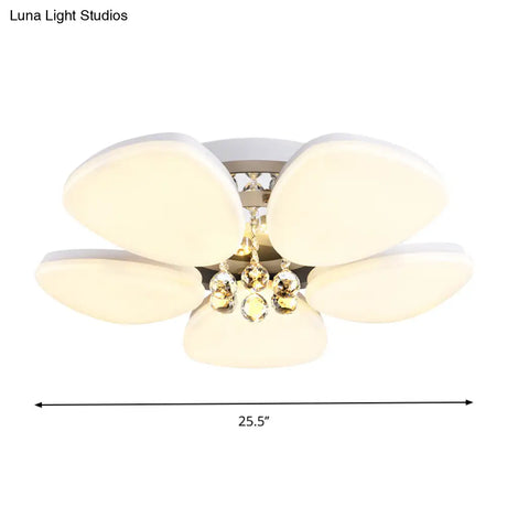 Modern Led Acrylic Flush Mount Ceiling Light With Crystal Ball – White Blossom Design
