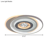 Modern Led Acrylic Flushmount Light Fixture - White Circular With Deer And Tree Pattern
