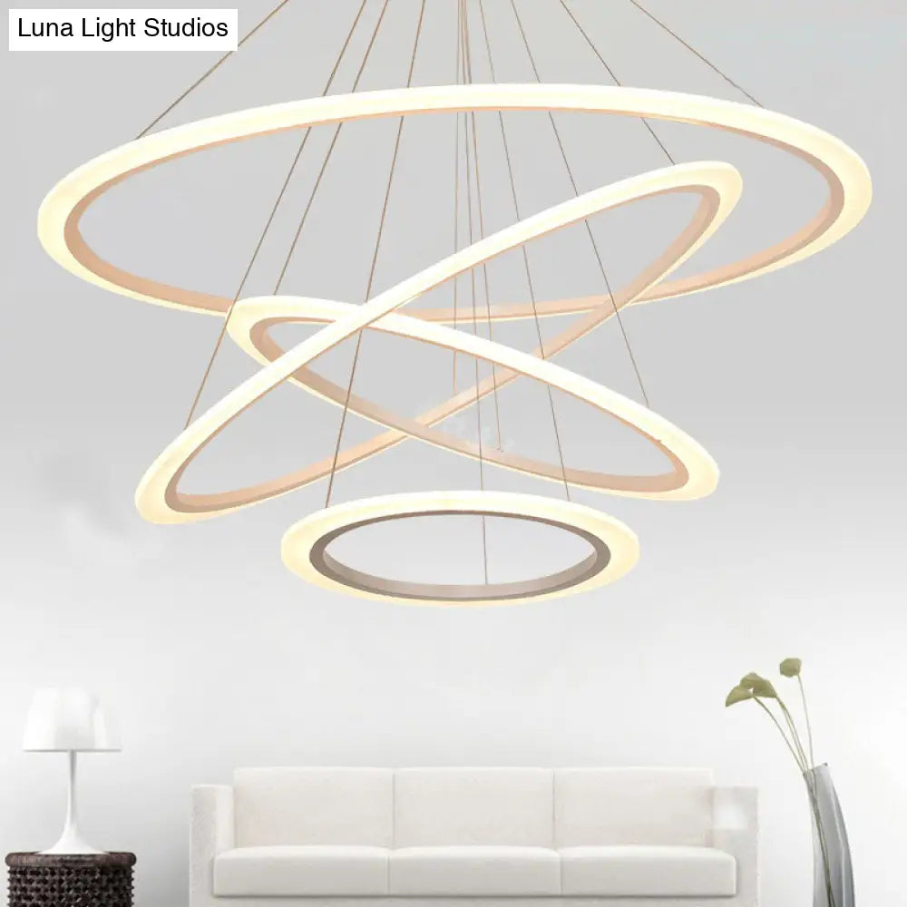 Modern Led Acrylic Hanging Pendant Light - White Circular Stairway Chandelier