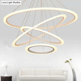 Modern Led Acrylic Hanging Pendant Light - White Circular Stairway Chandelier