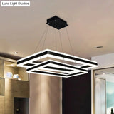 Modern Led Acrylic Rectangular Ceiling Light Chandelier Pendant In Black With Warm/White Option