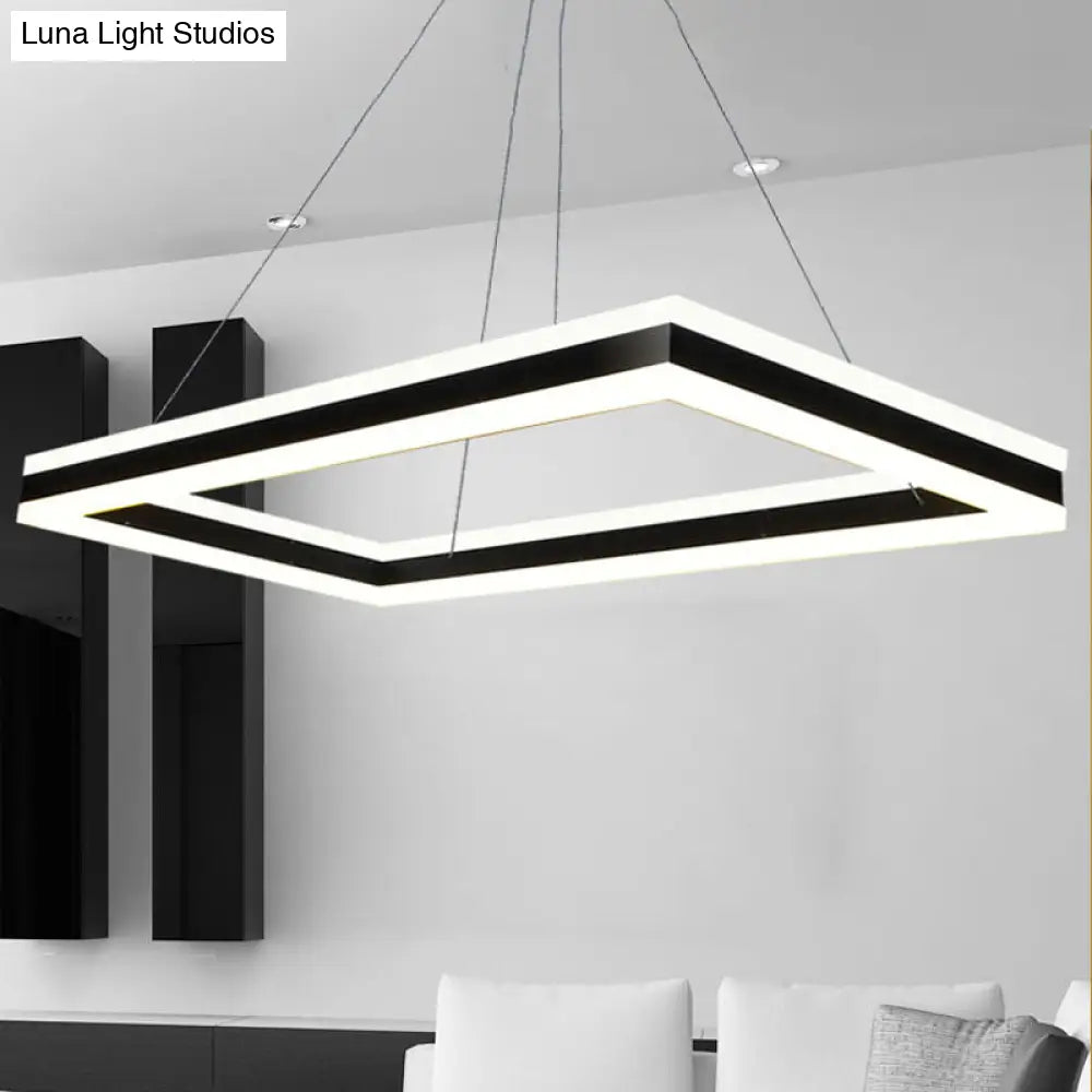Modern Led Acrylic Rectangular Ceiling Light Chandelier Pendant In Black With Warm/White Option