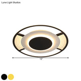 Modern Led Acrylic Round Close To Ceiling Lamp In Black/Gold - Flush Mount With 3 Color Light