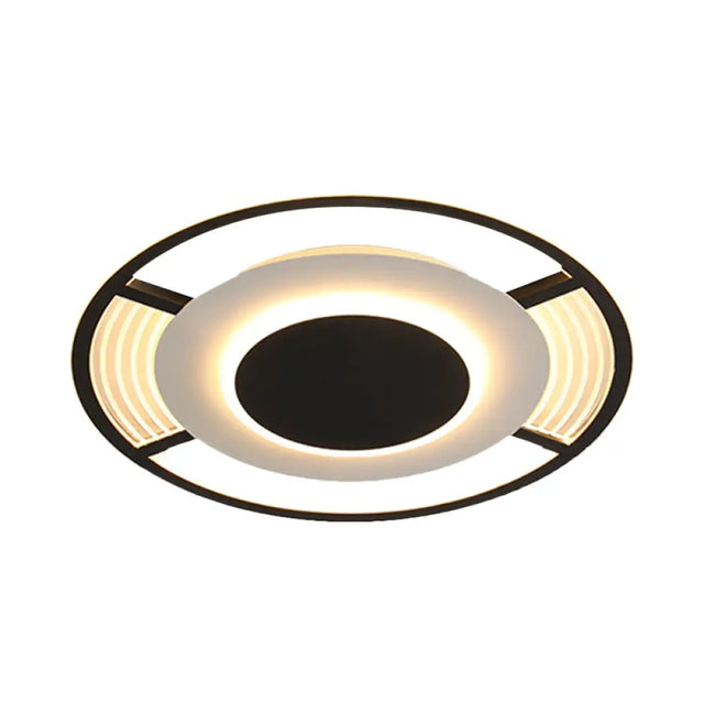 Modern Led Acrylic Round Close To Ceiling Lamp In Black/Gold - Flush Mount With 3 Color Light