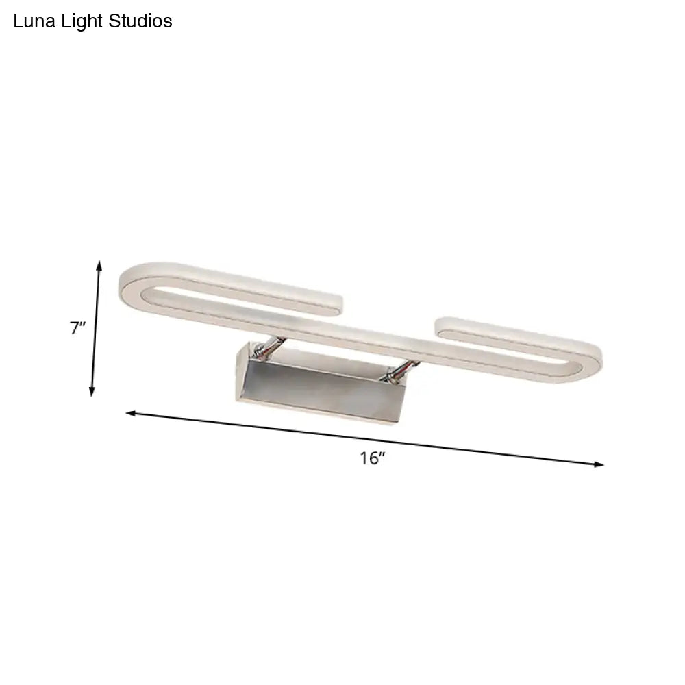 Modern Led Acrylic Vanity Light Fixture In White - Paper Clip Shaped Wall Sconce Lamp For Bathroom