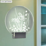 Modern Led Acrylic Wall Lamp: Clear Rounded Fish And Coral Mural Asian-Inspired Lighting For
