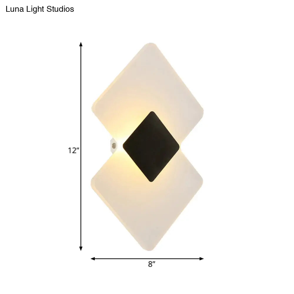 Modern Led Acrylic Wall Lamp: Textured Silver/Black Rhombus Sconce Light With Remote Control