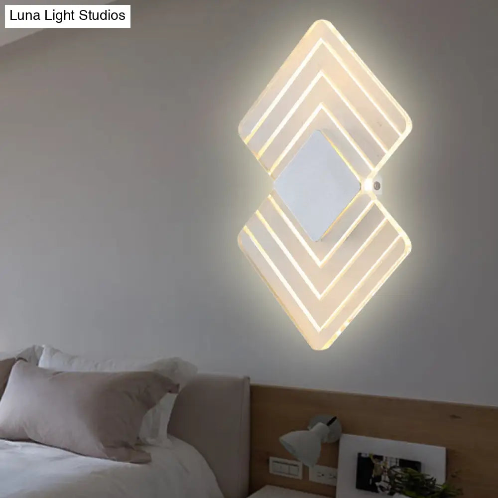 Modern Led Acrylic Wall Lamp: Textured Silver/Black Rhombus Sconce Light With Remote Control